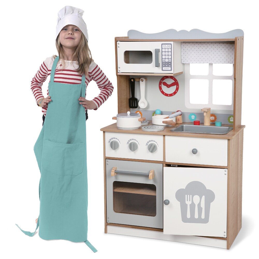 Moni Kinderküche 7253 aus Holz 93,5 cm Spülbecken, Herd, Mikrowelle, Uhr, 14-tlg braun
