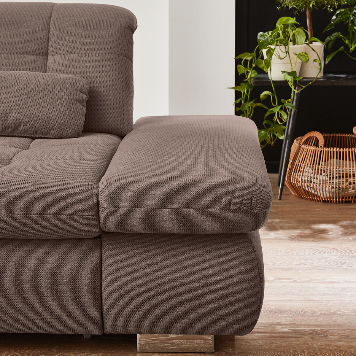 polsterpower Ecksofa - nougat - Basismodell - Anstellhocker links