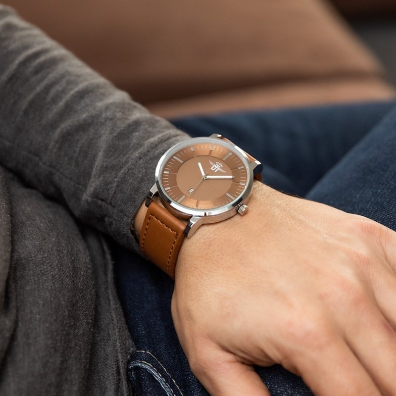 Coffret montre Homme M. JOHN bracelet Cuir Marron