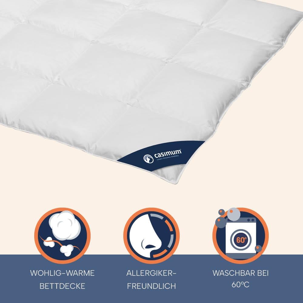 Comfort Daunendecke 200x200 cm warm, Winterdecke, Bettdecke aus 60% Daunen und 40% Federn, Allergiker geeignet (Nomite), Made in Germany, Downpass