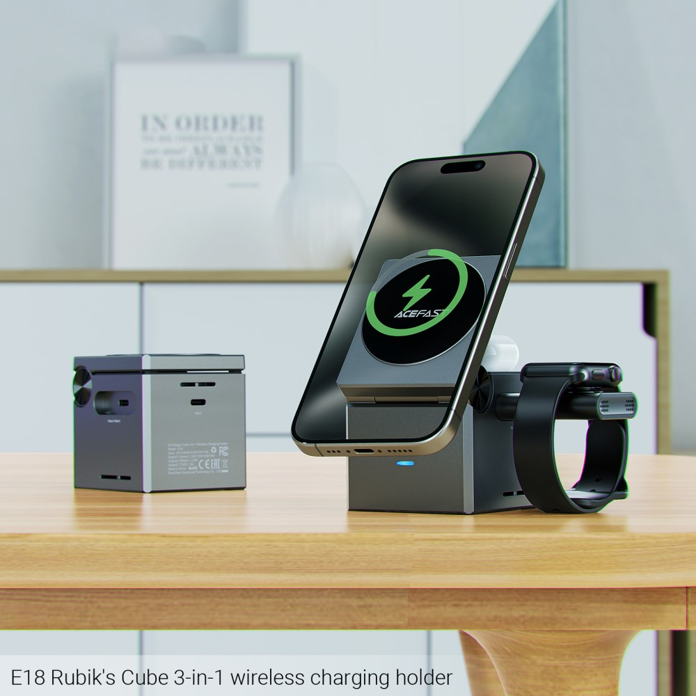 (23W) 3in1 Magnetisches Ladegerät Qi Wireless Charger Ladestation für Apple iPhone / Apple Airpods / Apple Watch - Schwarz