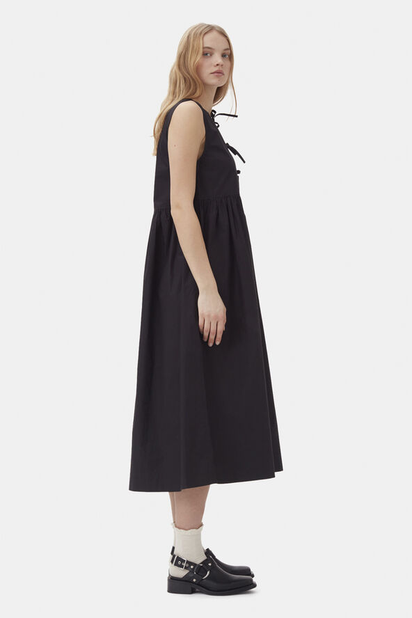 Ganni Cotton Poplin Midi Dress Black