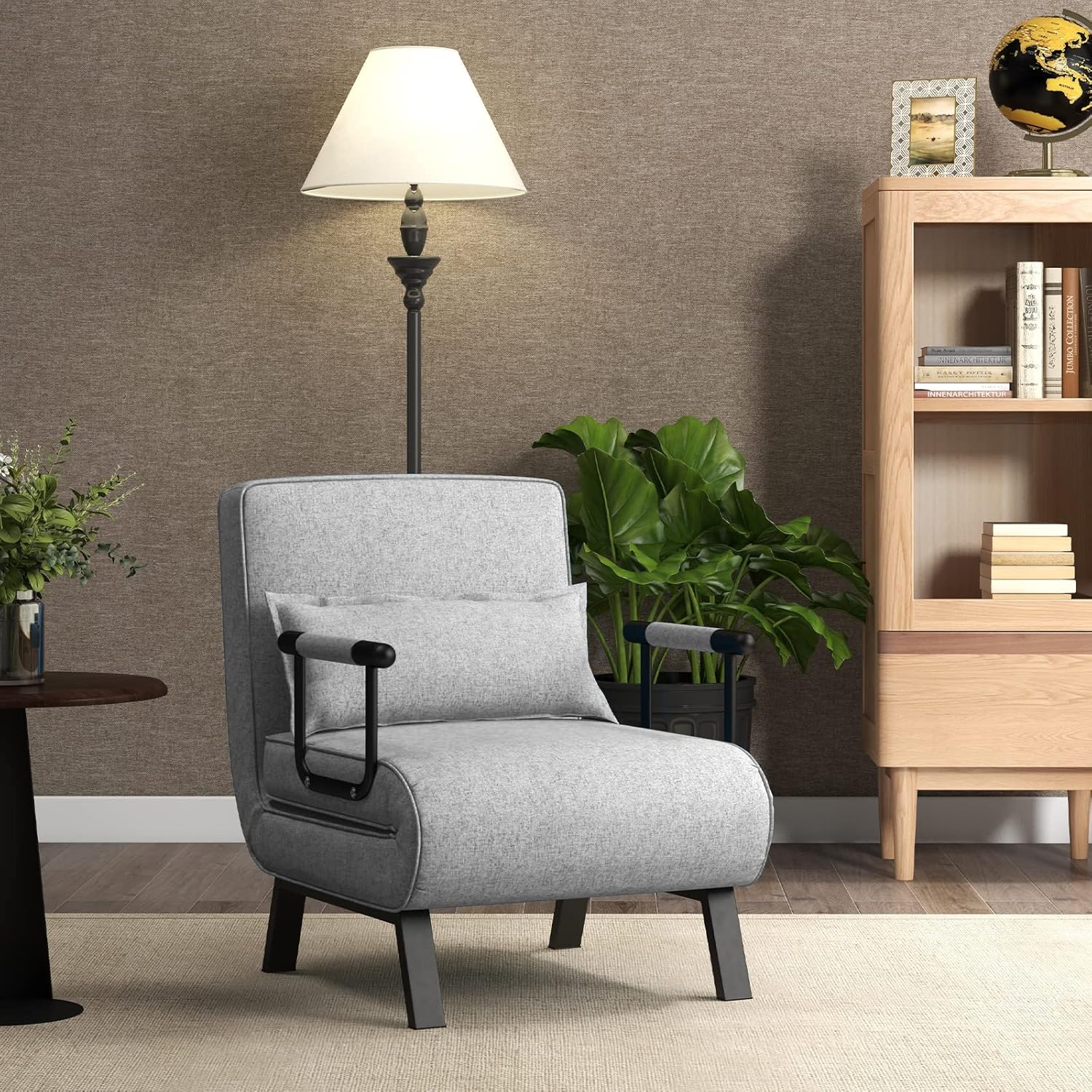 COSTWAY 4 in 1 Schlafsessel mit Bettfunktion, klappbares Schlafsofa mit verstellbarer Rückenlehne & abnehmbarem Kissen, Klappsessel, Klappbett, Sofabett mit Metallrahmen bis 150 kg belastbar, Hellgrau