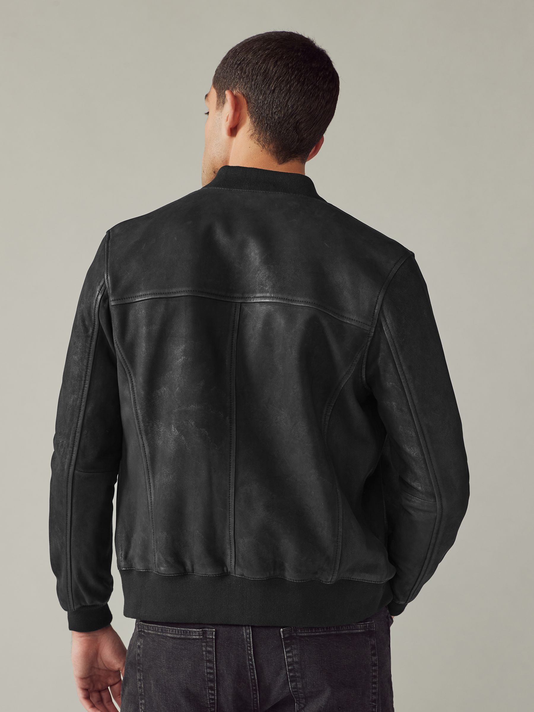 Zwart - Nubuck leren bomberjack