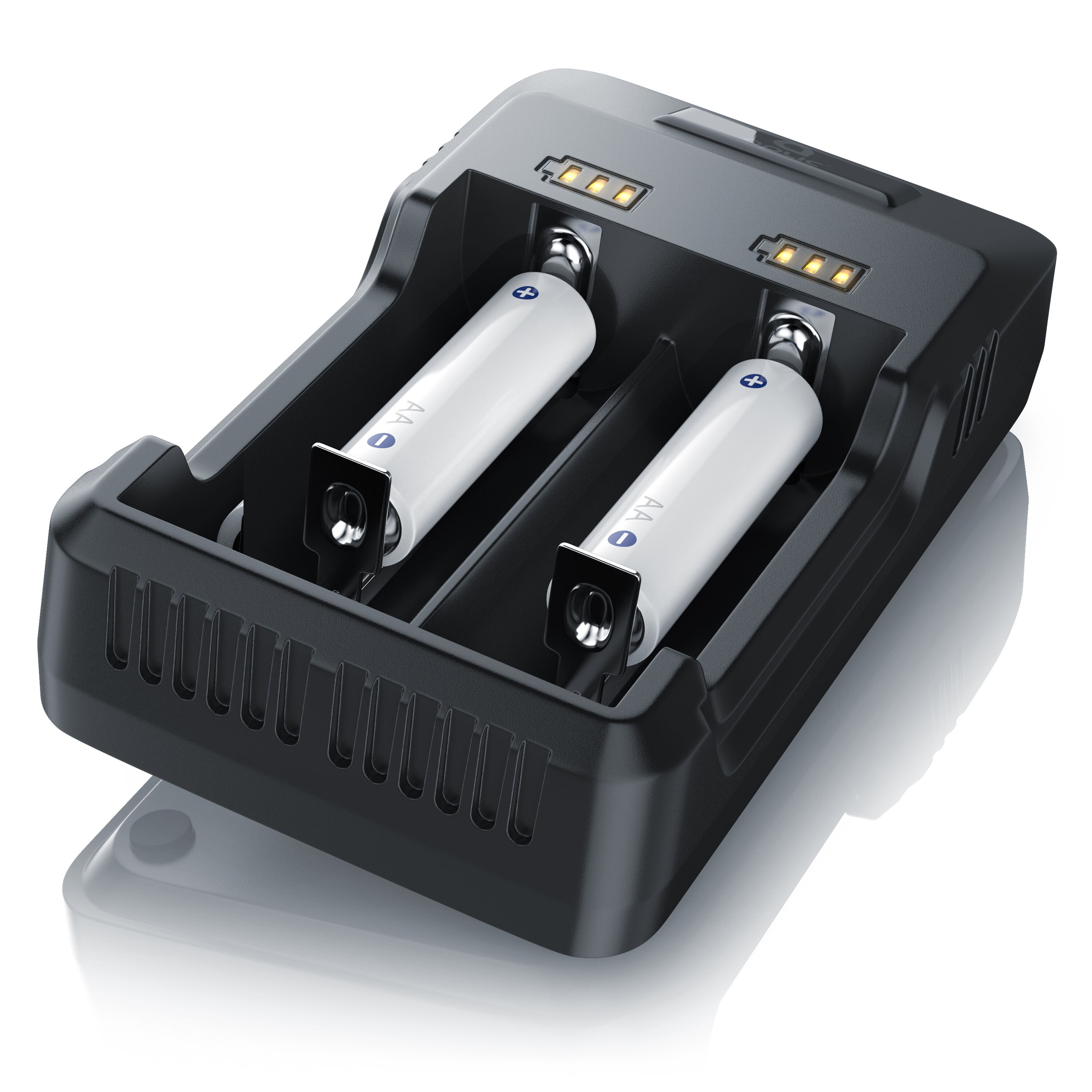 Aplic Batterie-Ladegerät 2000 mA, USB Akku Lader mit zwei Steckplätzen für Ni-MH / Ni-Cd / Li-ion Akkus