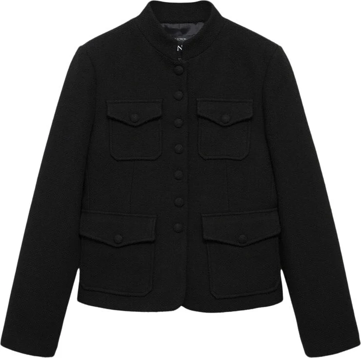 MANGO Pocket tweed jacket Black