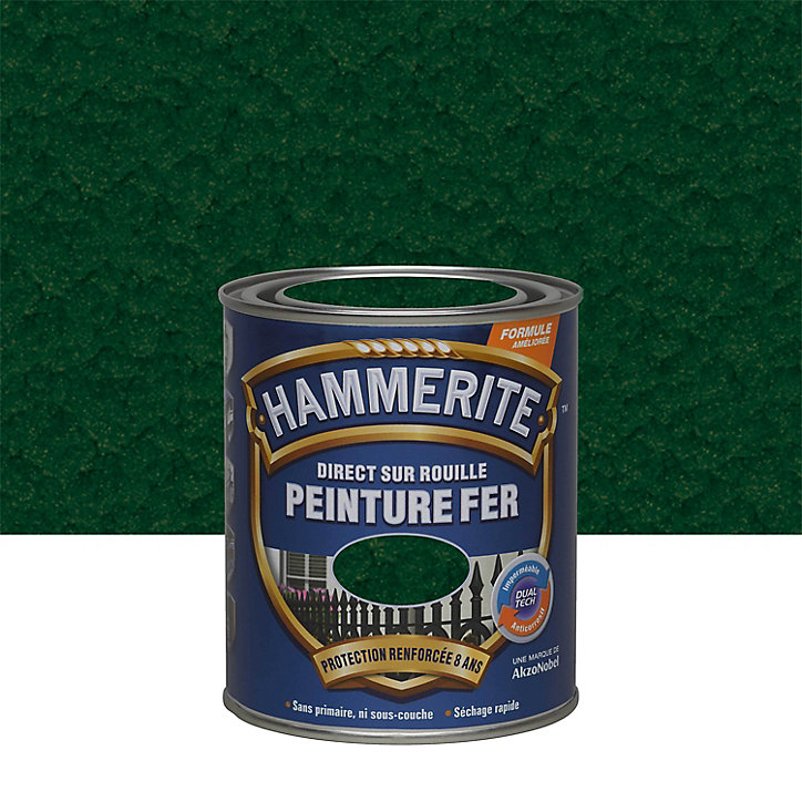 Peinture métal direct sur rouille Hammerite martelé vert épicéa 0,75L