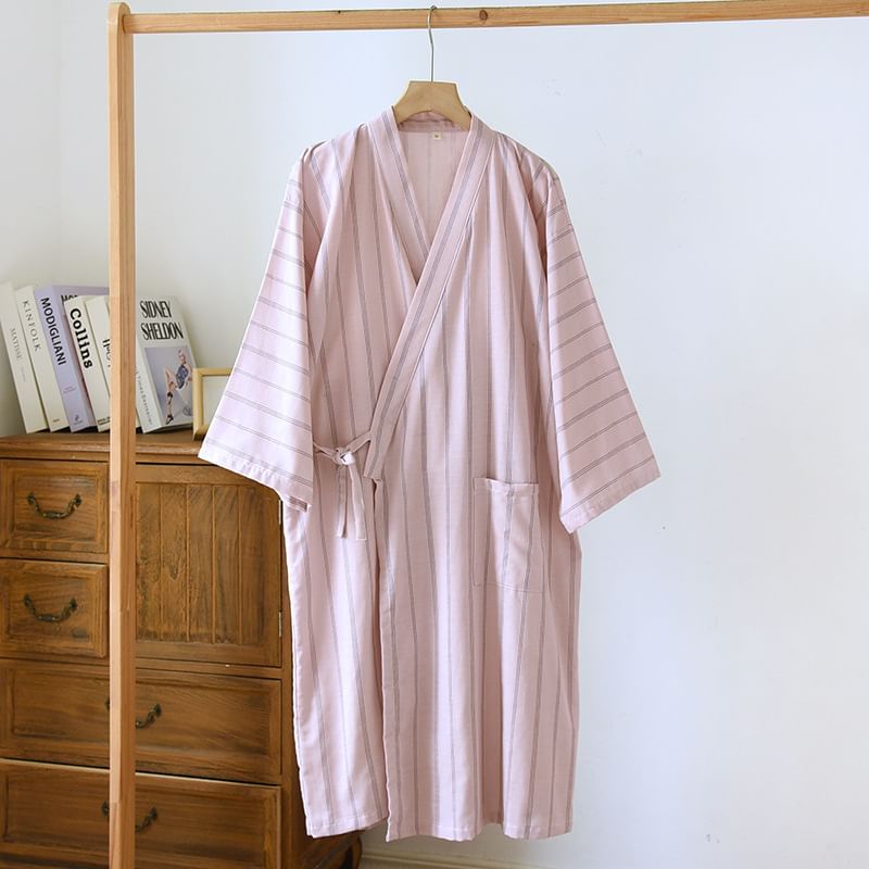Somnus - Matching V-hals gestreepte jurk met knoopsluiting (verschillende ontwerpen)