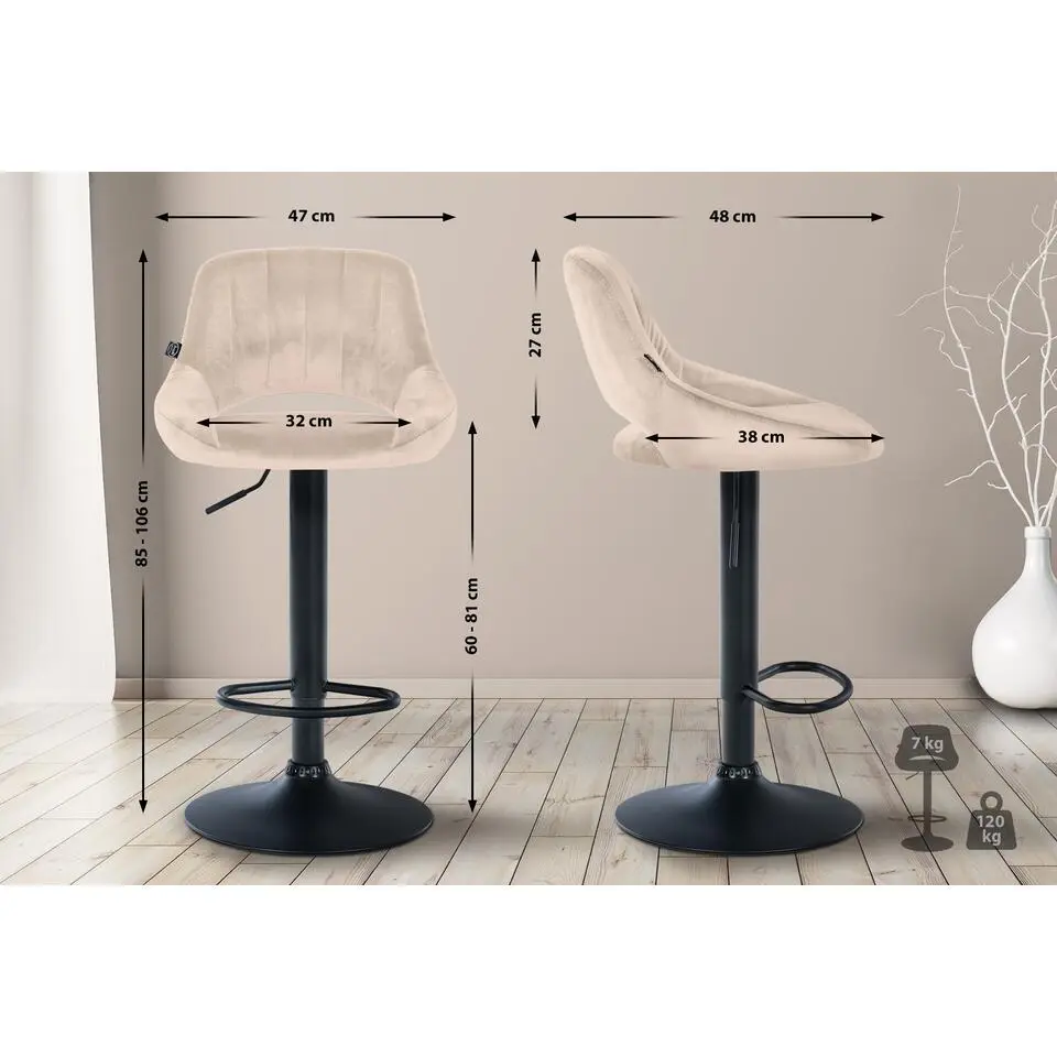 CLP Barkruk Milet zwart Frame - Fluweel - creme