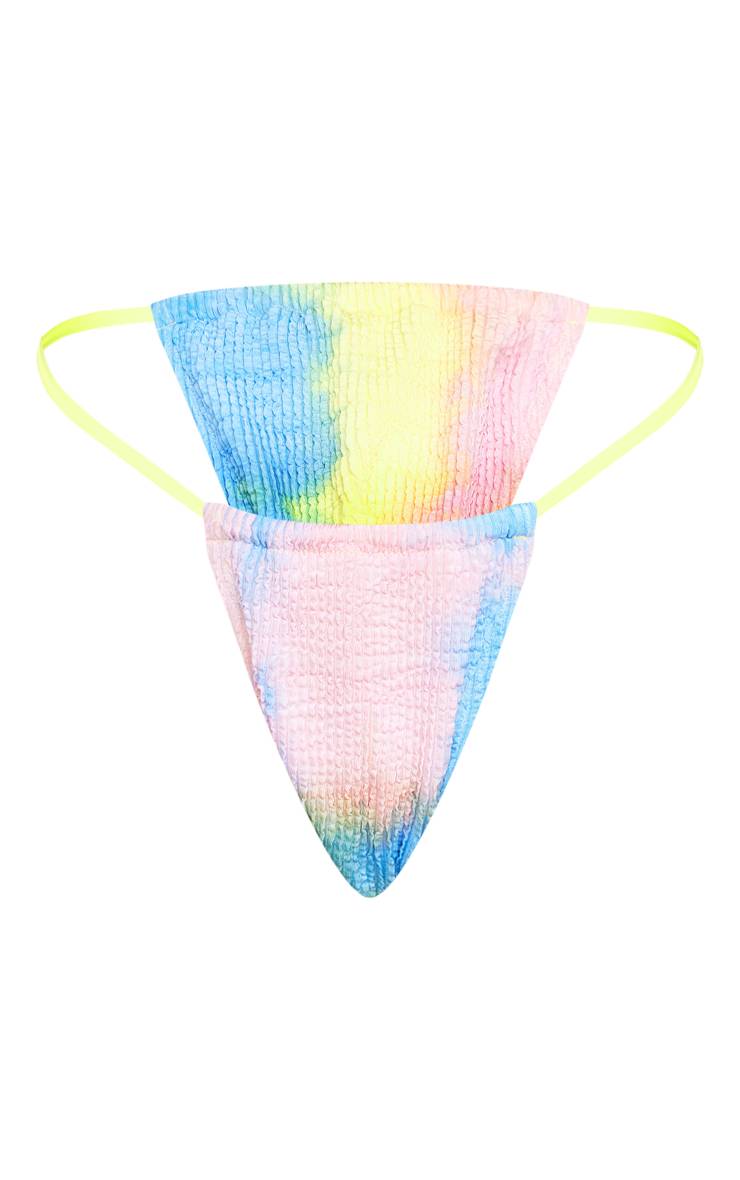 Bas De Bikini Tanga Froncé Imprimé Tie-dye