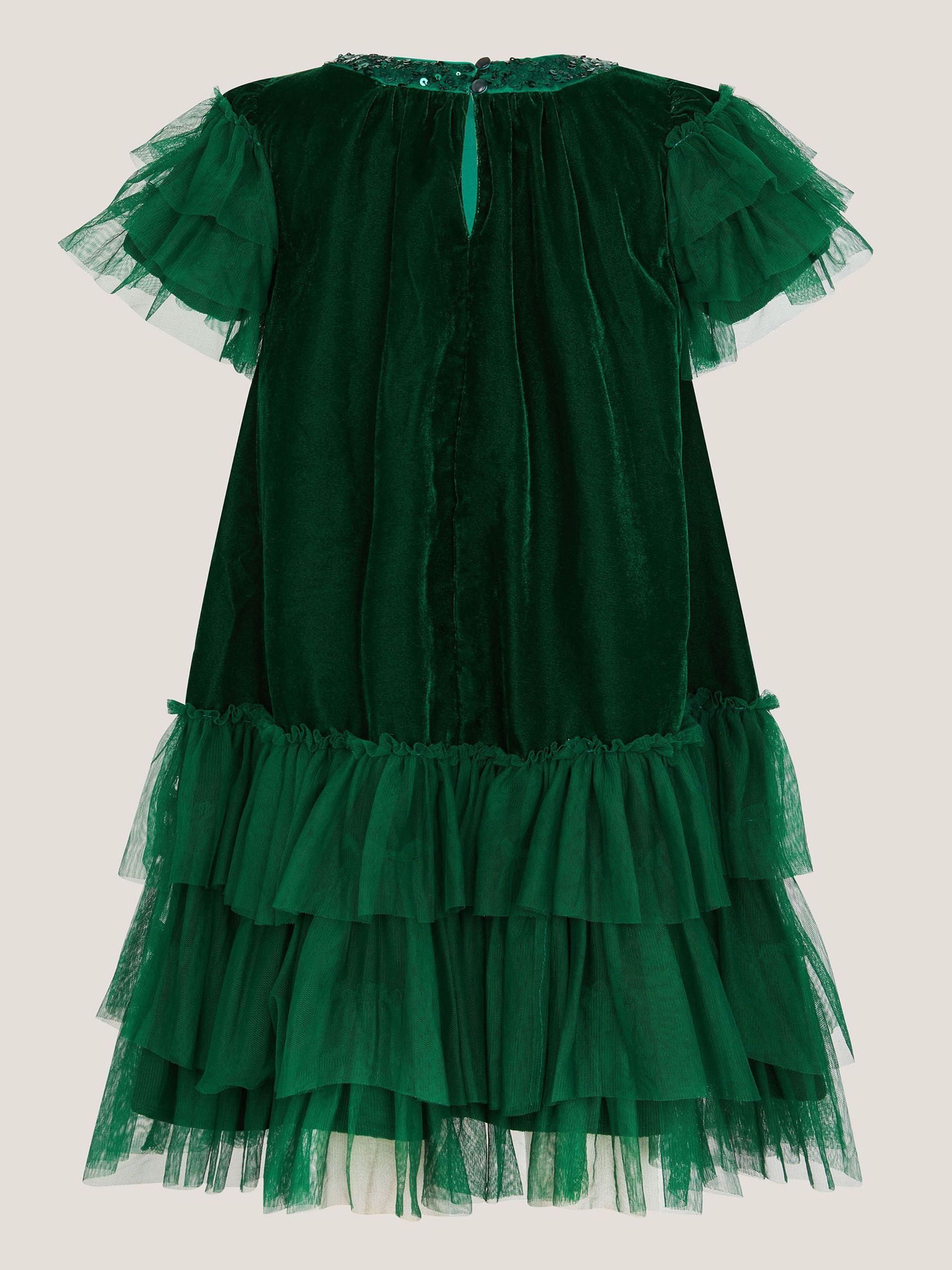 Groen - Monsoon Alexandra Velvet Ruffle Party Dress
