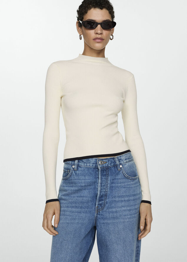 MANGO High collar ribbed knit sweater Light beige