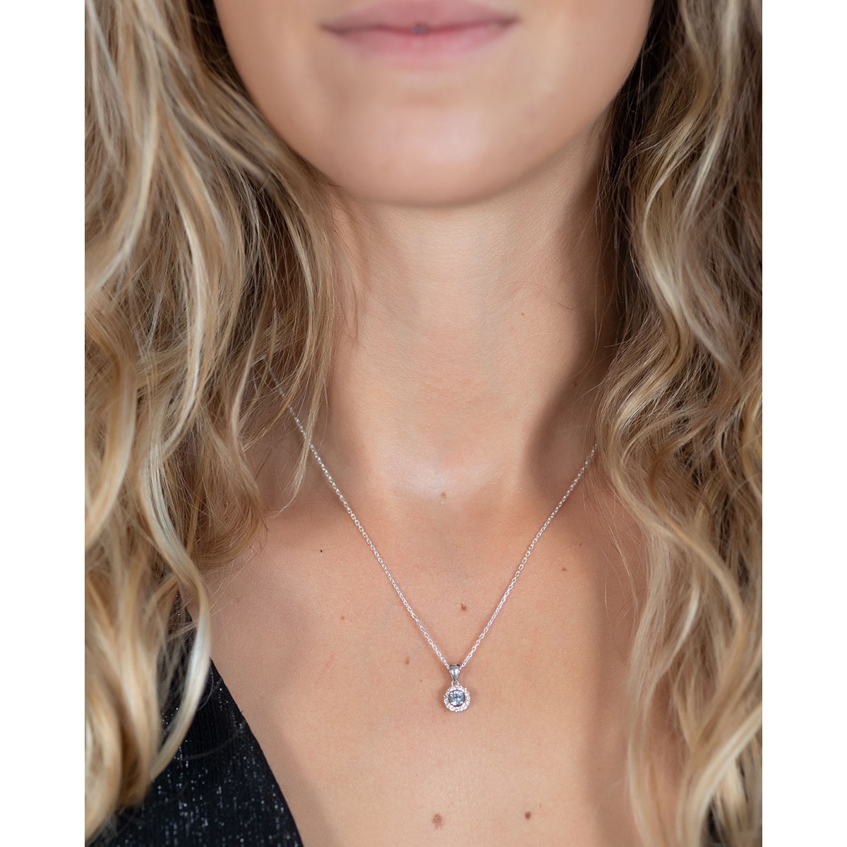 Collier Pendentif ADEN Aigue-Marine et Diamant Chaine Argent 925 incluse 0.56grs