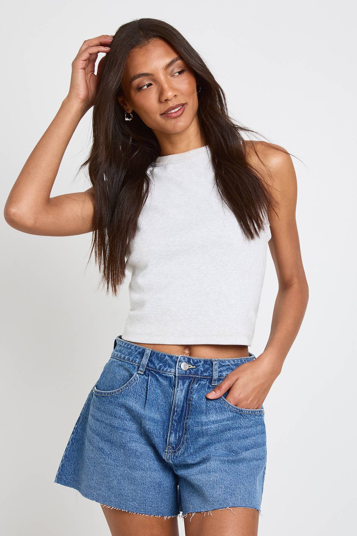 boohoo Short En Jean Large Et Évasé Taille Haute
