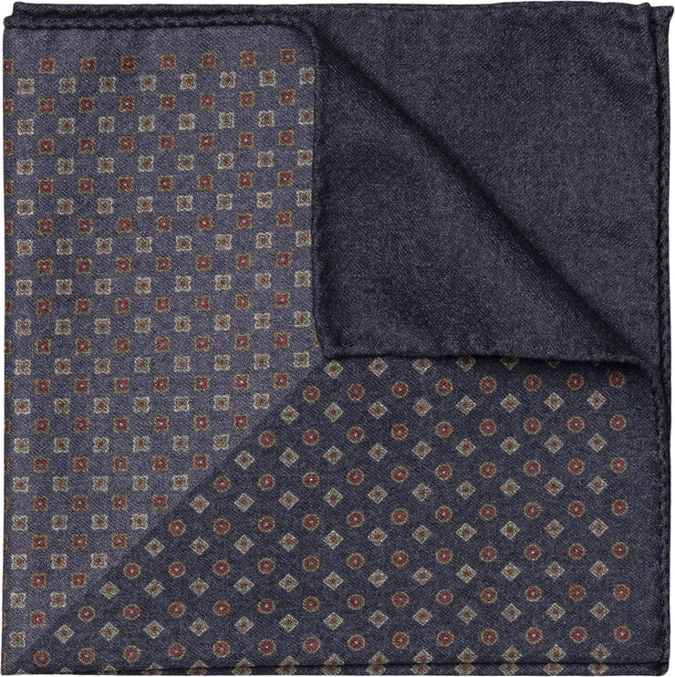 ETON Navy Blue Two-Face Printed Wool Pocket Square Blå