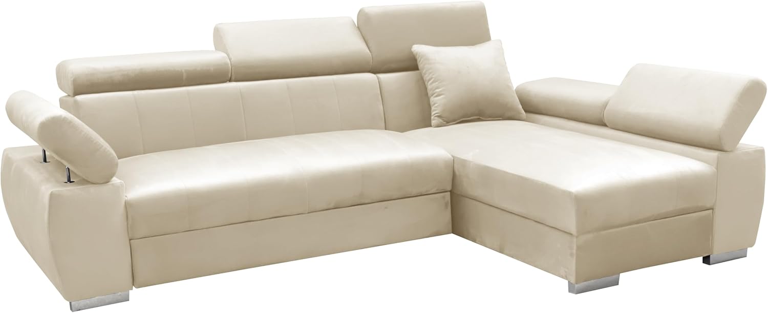 Ecksofa OTTO, Eckcouch mit Schlaffunktion, Federkern, Verstellbare Kopfstützen, Einfacher Klappmechanismus, Bettfunktion, Zusätzlicher Stauraum, Plüsch Beige, Rechts