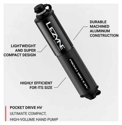 Pompe à Main Lezyne Pocket Drive HV (Max 90 psi / 6.2 bar) Noir