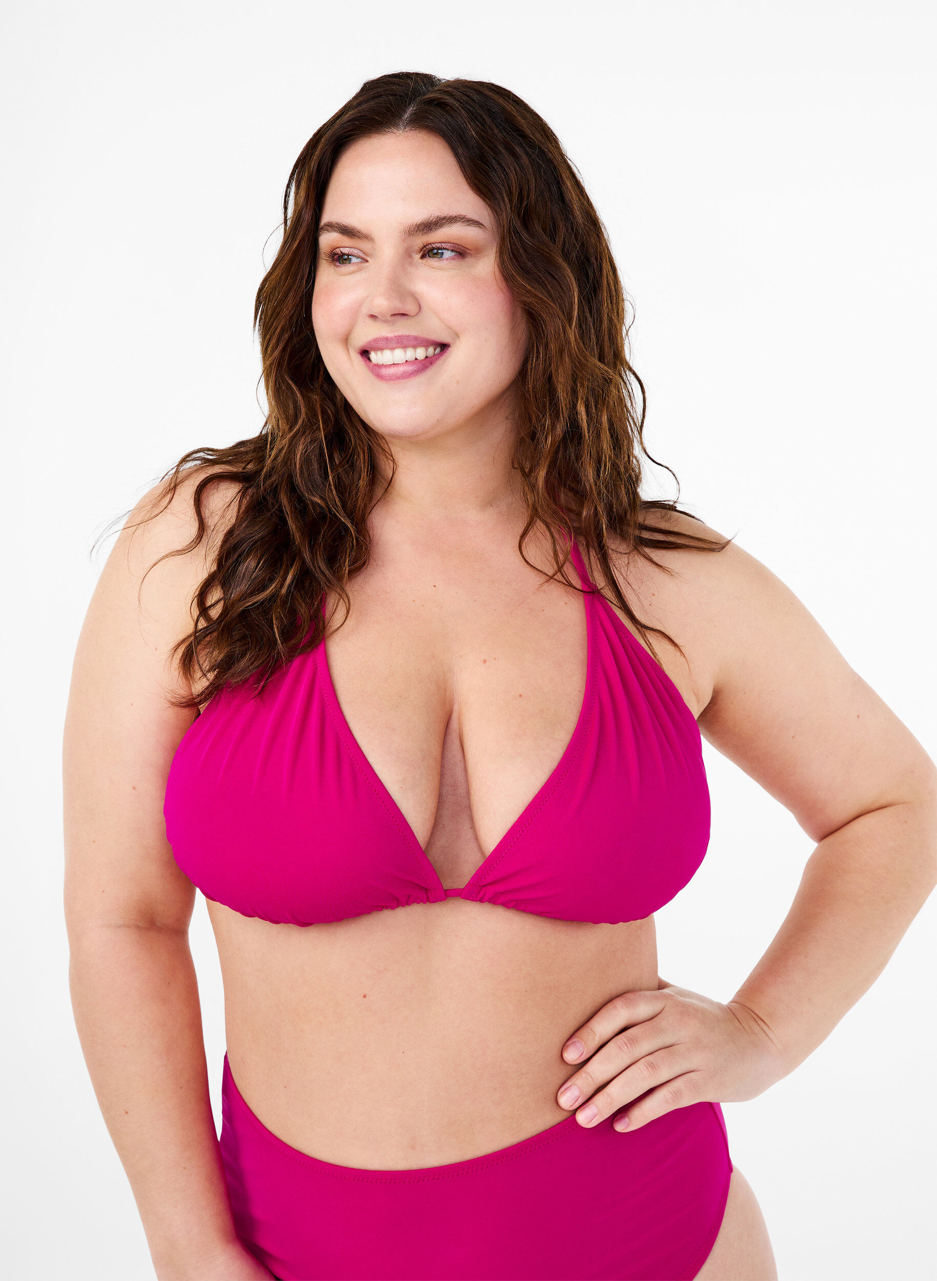 Ensfarvet trekants bikini bh
