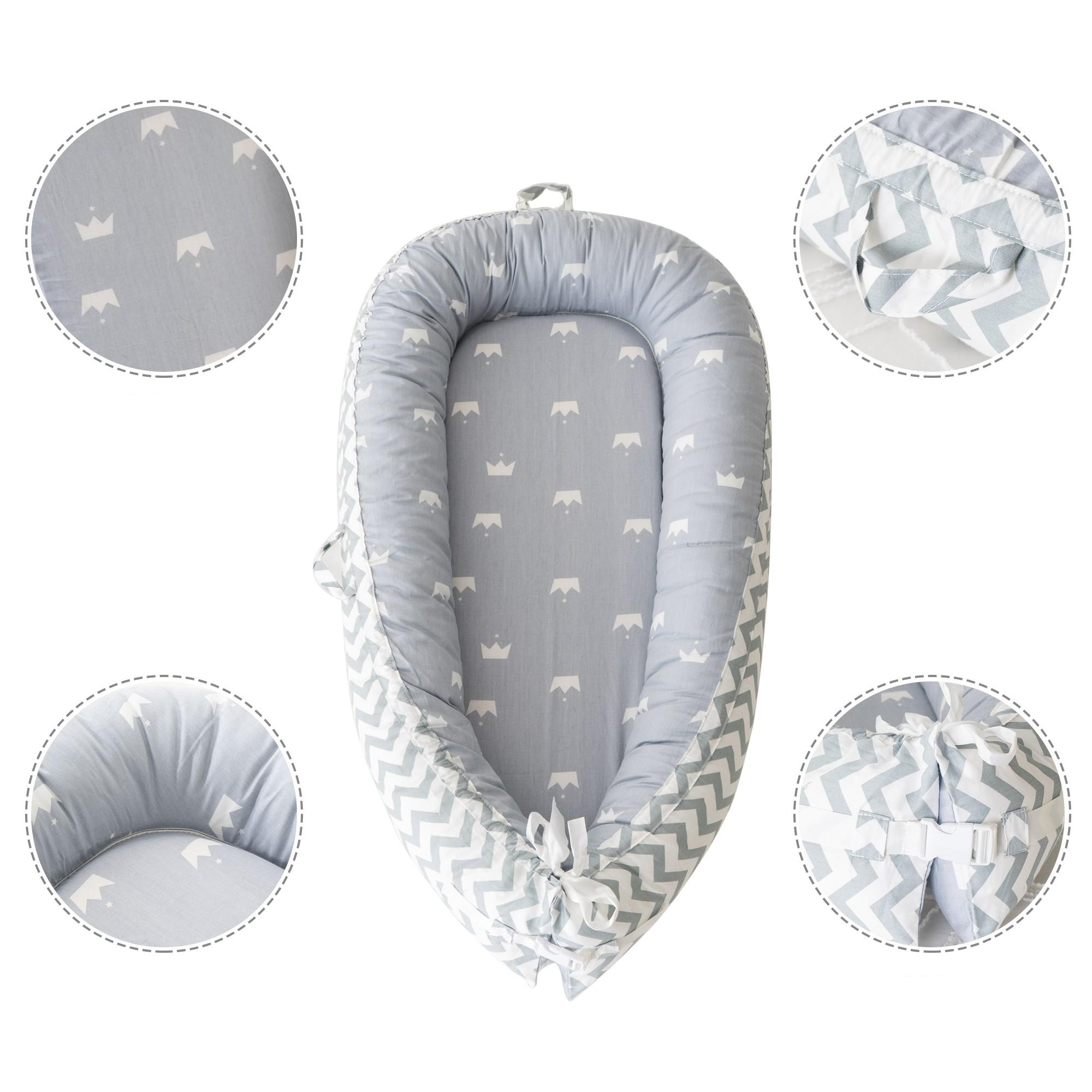 (90x50cm) Baby Nestchen Reise Bett Kuschel Kokon mit Tragetasche - Kronen