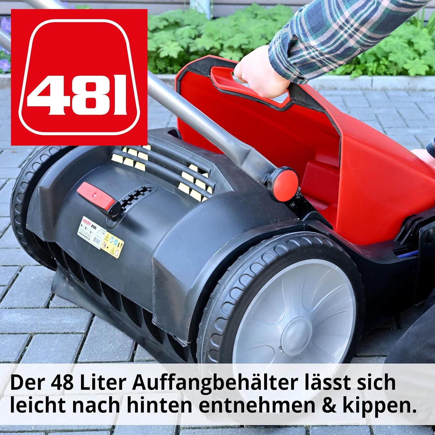 HECHT Kehrmaschine – 105 cm Arbeitsbreite – 350 mm Bürsten – 48 l Auffangbehälter – Kehrmaschine manuell – für große außen Flächen zum Laub, Schmutz & Kies beseitigen