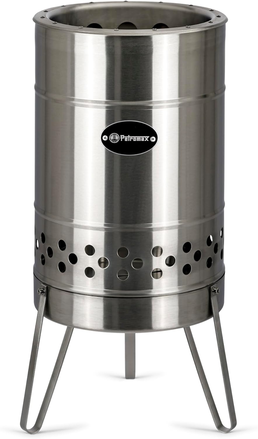 Petromax Feuertonne Pyron | Raucharmes Feuer & Sekundärverbrennung | Edelstahl | Inkl. Ascheschale & Standbeinen | Perfekt für Garten & Terrasse | Erweitbar zur Plancha