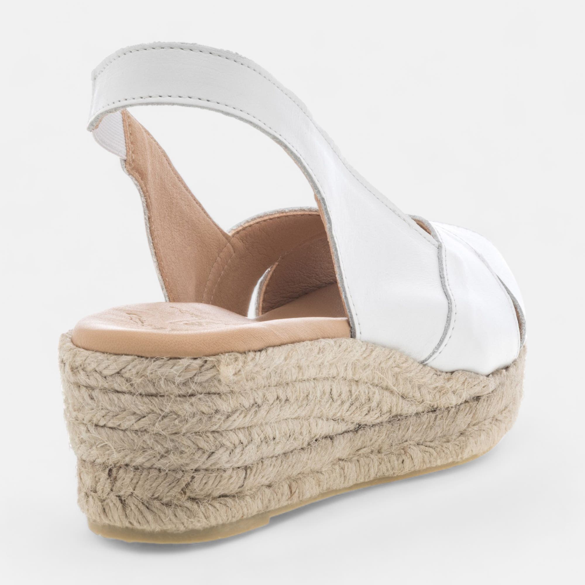Espadrilles à talon compensé Femme en cuir blanc