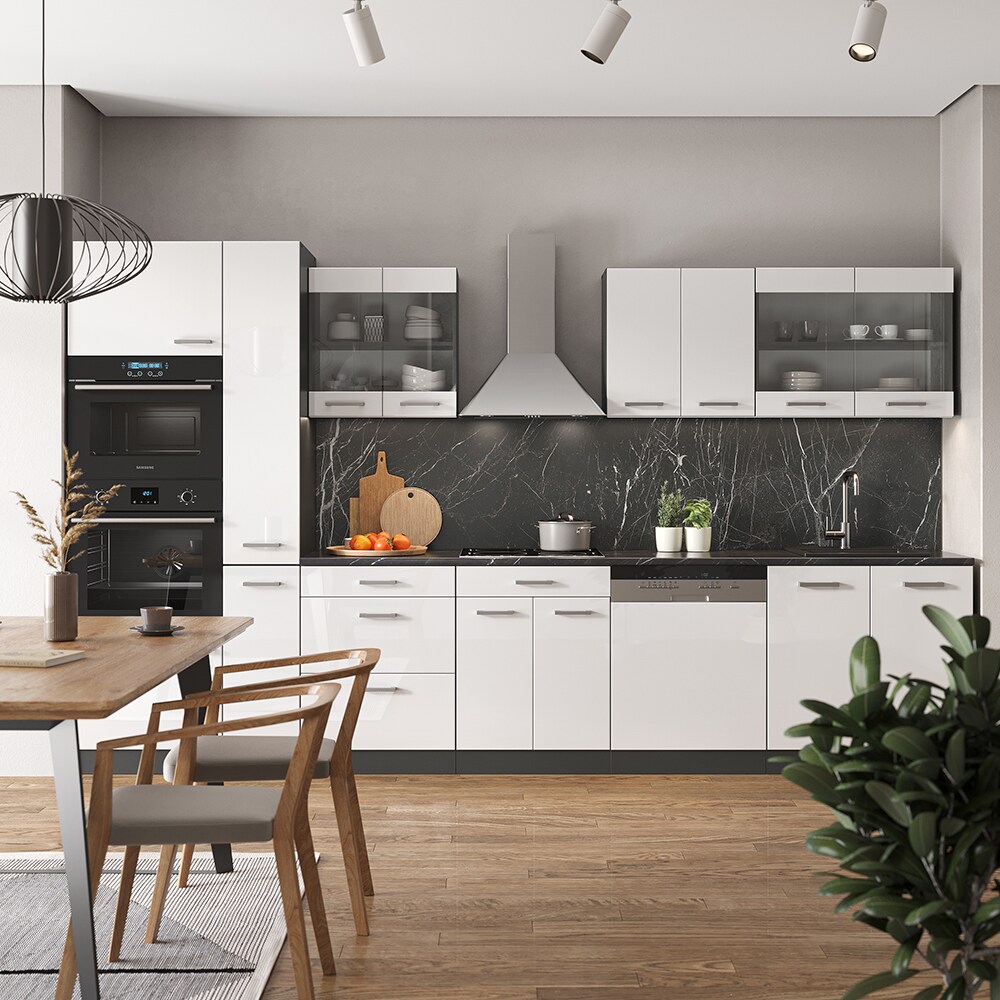 Vicco Küchenzeile Küchenblock Einbauküche R-Line 350 cm Anthrazit Weiß Hochglanz Küche