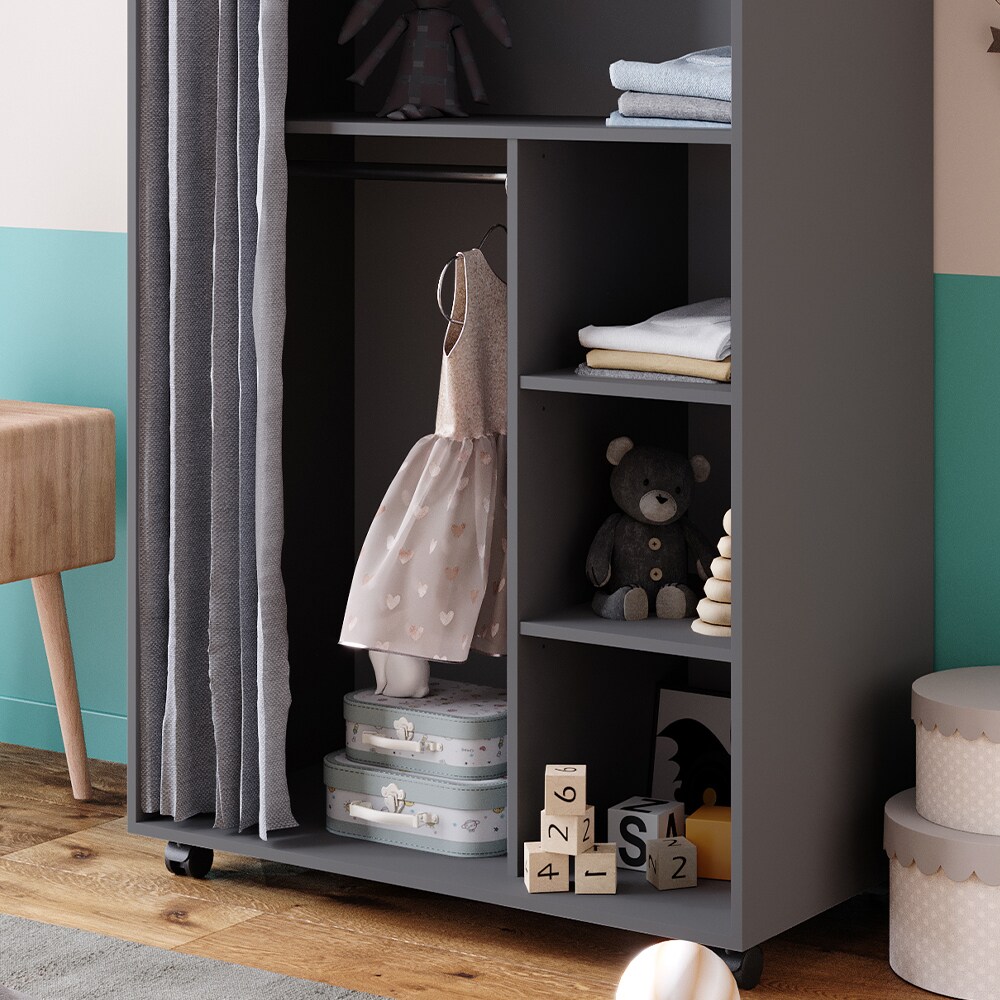 Vicco mobiler Kinderkleiderschrank Dielenschrank Garderobe Doros Grau modern 100 x 147 cm offen rollbar