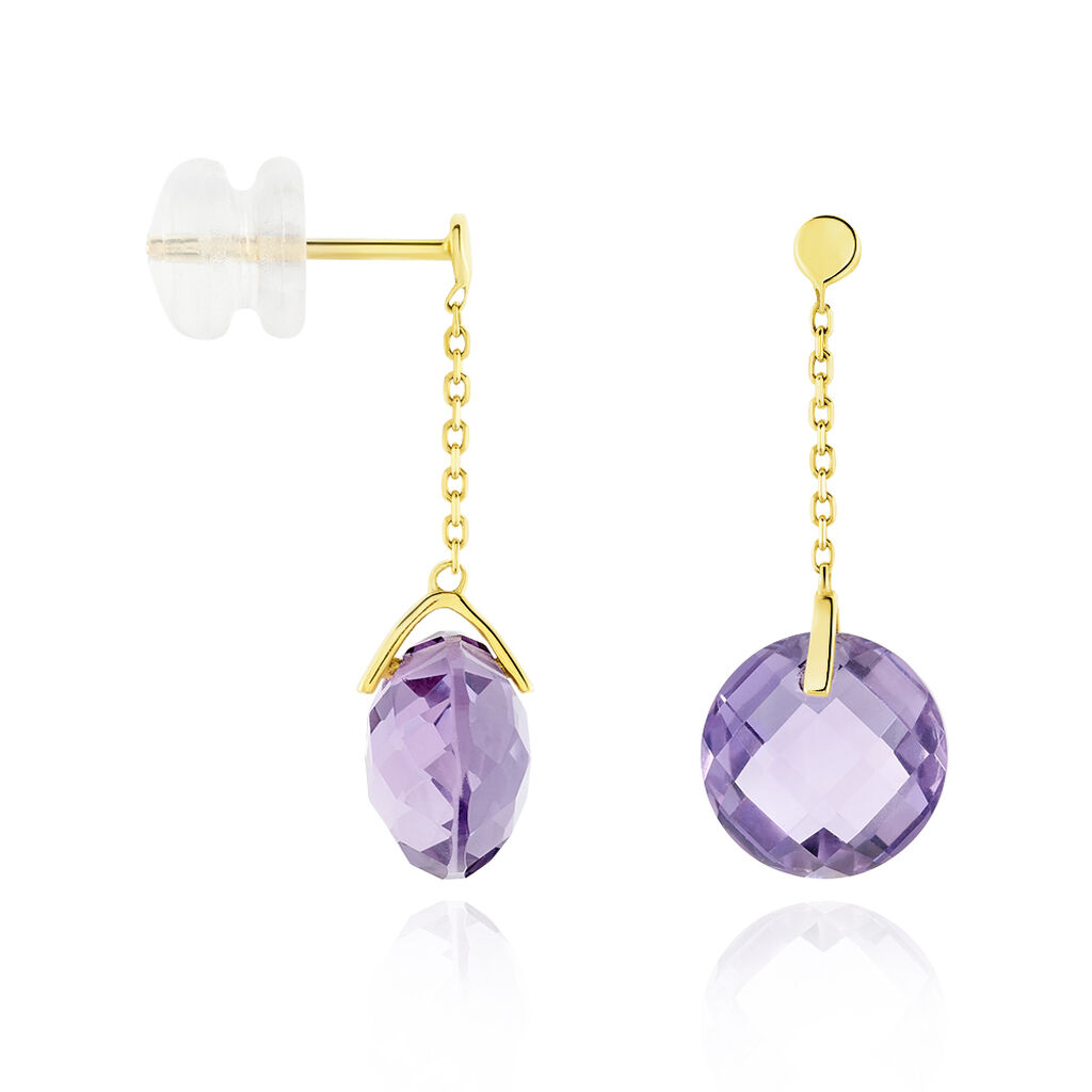 Boucles D'oreilles Pendantes Ludmille Or Jaune Amethyste