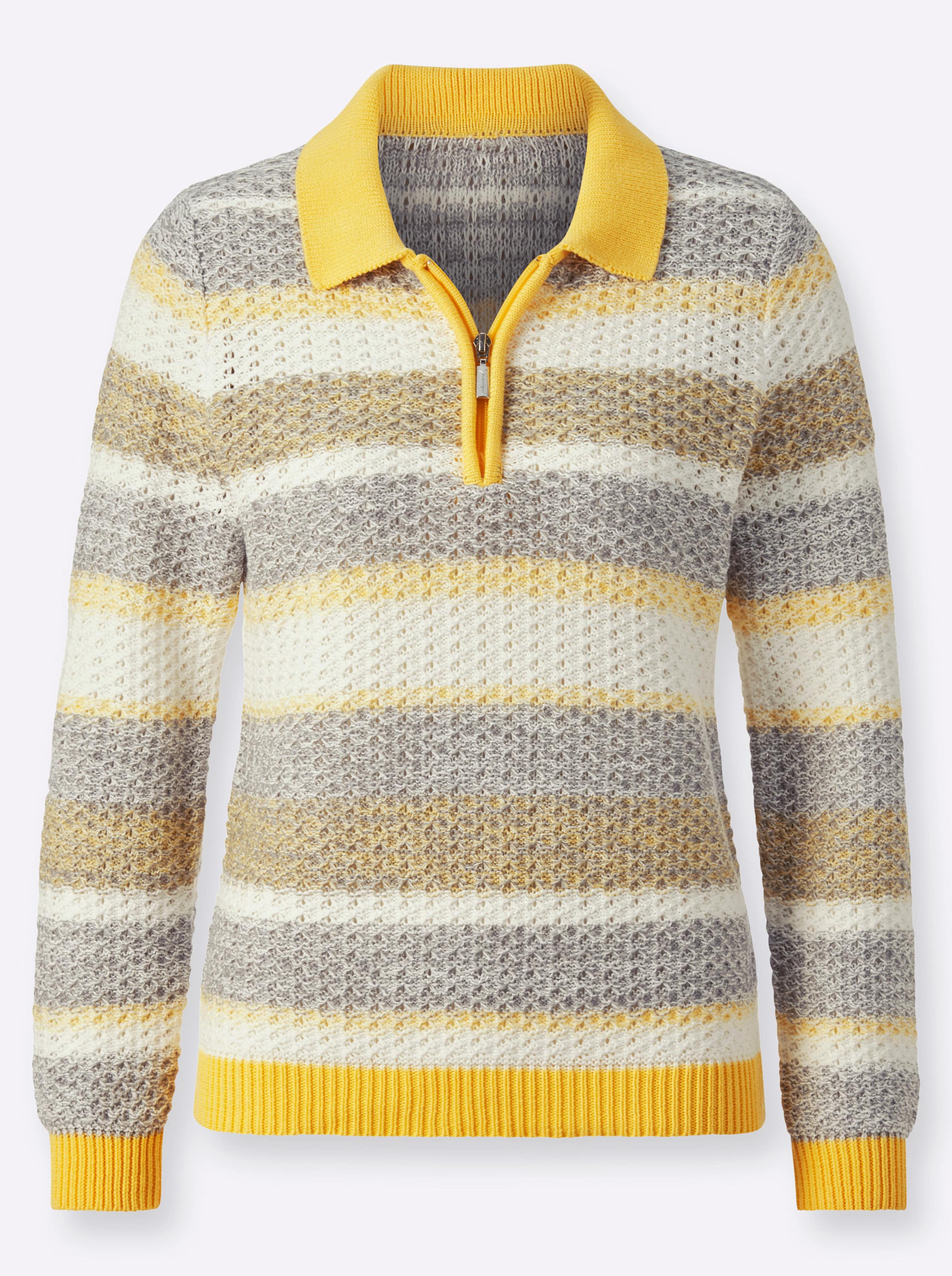 Polopullover in zitrone-steingrau-geringelt