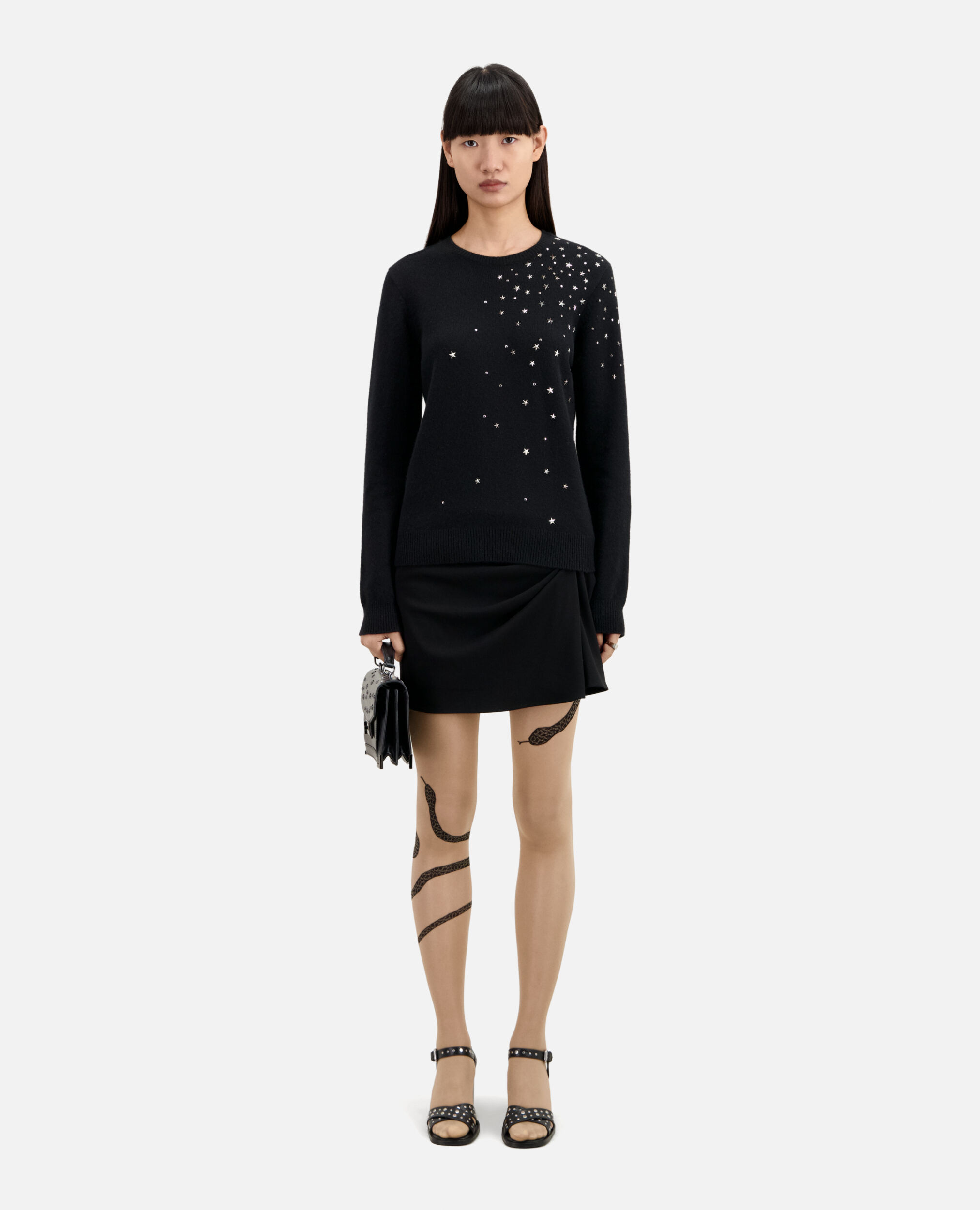 Black cashmere blend sweater with stars