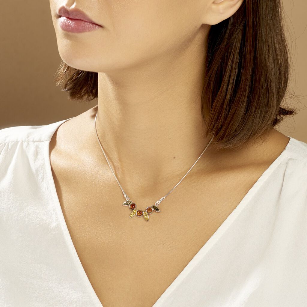 Collier Argent Blanc Sylvaincine Ambre
