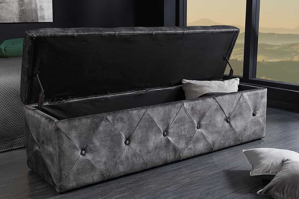 Chesterfield Bettbank EXTRAVAGANCIA 140cm grau Samt mit Stauraum
