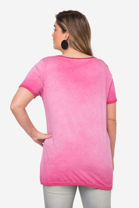 T-Shirt, V-Ausschnitt mit Zierbändern, Halbarm, Saum zum Binden