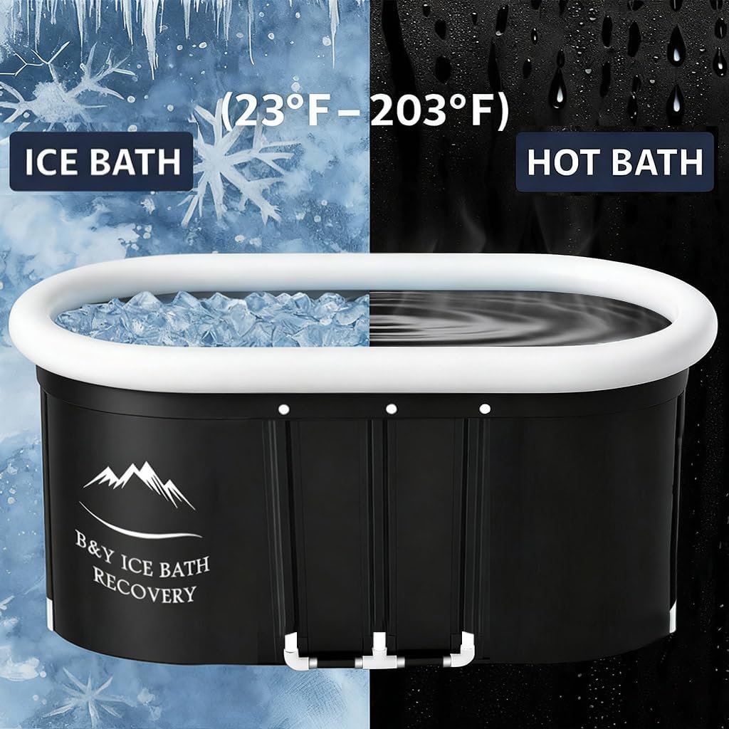 B&Y Ovales Eisbad, Faltbare Badewannen Erwachsene, Isolierte Eistonne für Innen und Außenbereich, Kältetherapie für Sportler Athleten, Ice Bath/Cold Plunge für Zuhause (Schwarz 120x65x65cm)