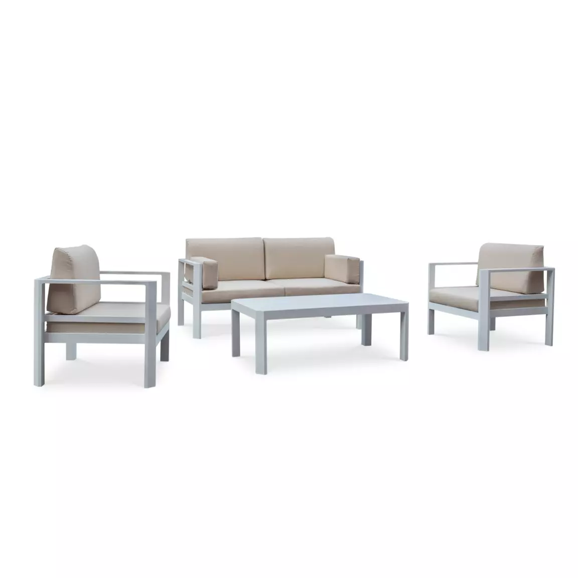 Salon de jardin en aluminium 4 places Ostara Blanc et taupe