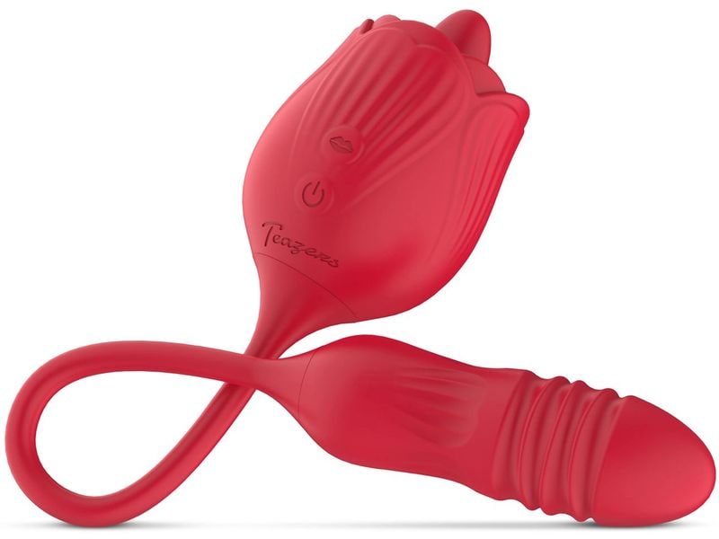 Teazers Rose Vibrator mit Stossdildo Rot Rose Vibrator wasserfest für vielseitige Nutzung