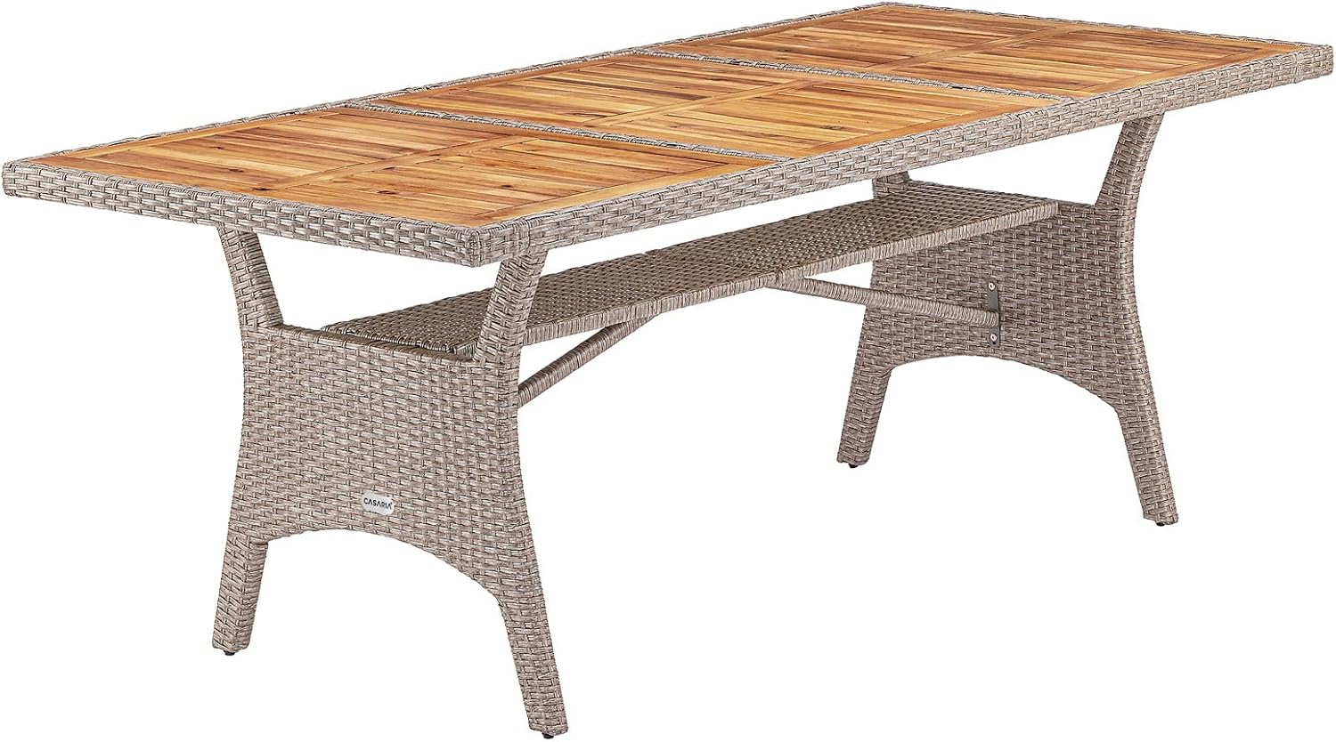 Casaria® Polyrattan Gartentisch mit Ablage FSC®- zertifiziertes Akazienholz 190x90 cm Höhenverstellbar Wetterfest Garten Terrasse Esstisch Tisch Creme