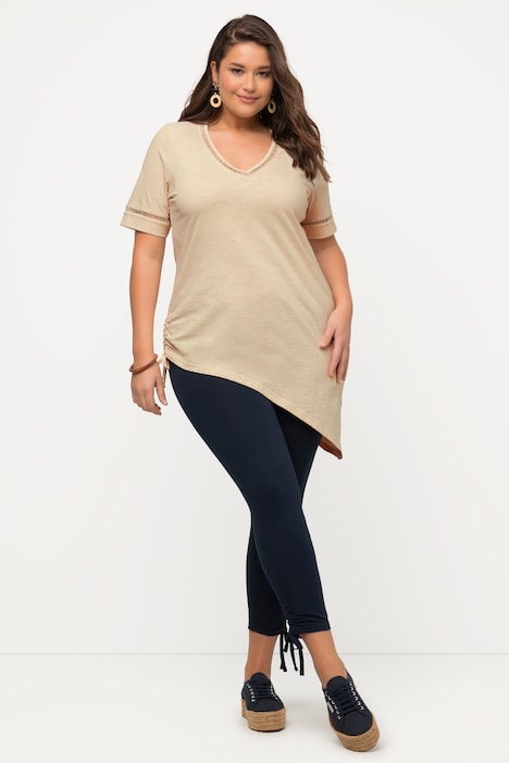 Longshirt, Raffband, V-Ausschnitt, Halbarm, Biobaumwolle