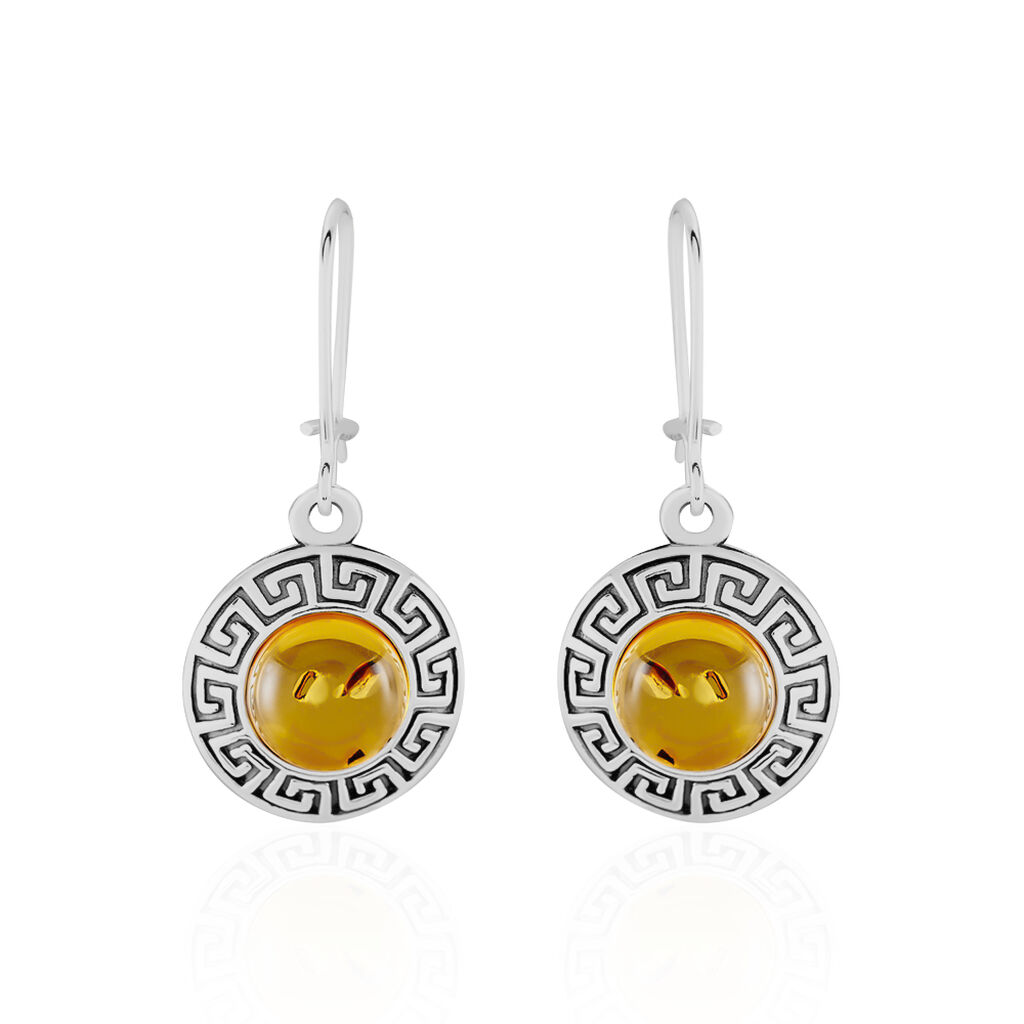 Boucles D'oreilles Argent Blanc Vieilli Adar Ambre