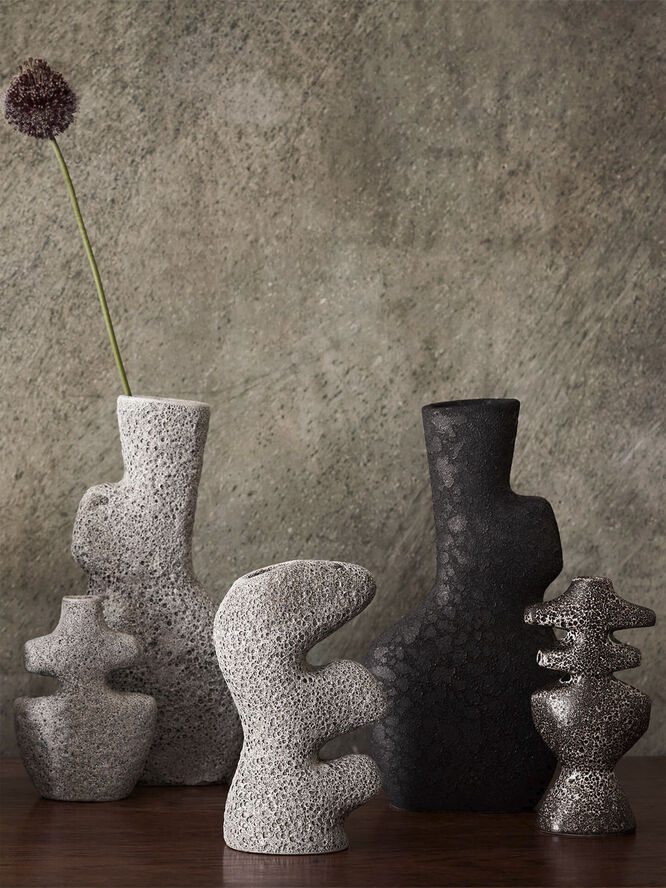 ferm LIVING Yara Candle Holder - Medium - Grey Grey pumice