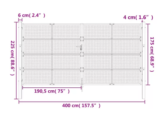 Portail de jardin anthracite 400x175 cm acier