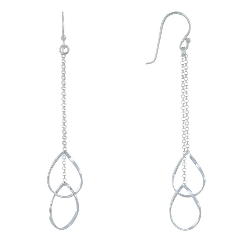 Boucles d'Oreilles Argent Deux Chainettes et Gouttes Ajourées