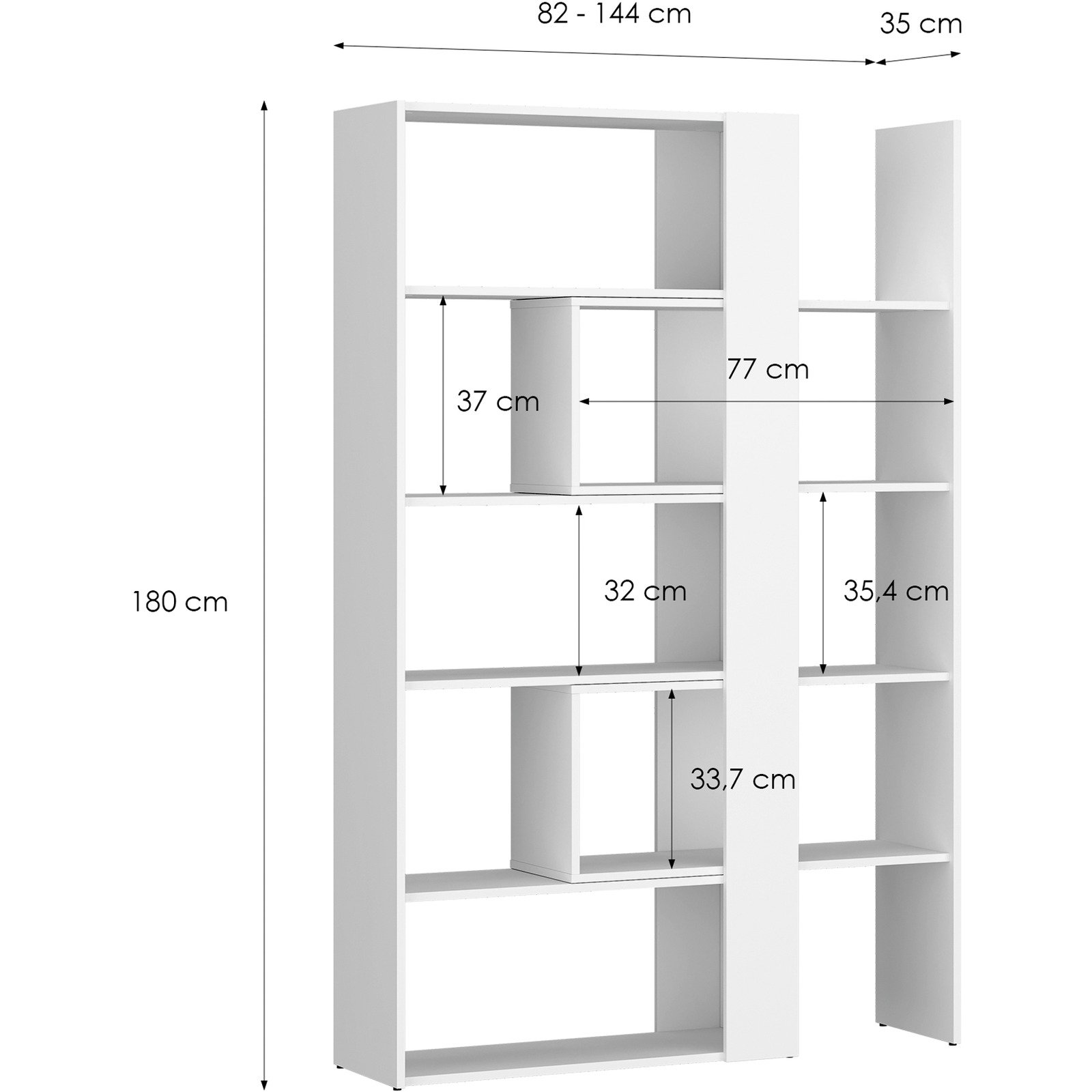 Regal Slide Dekor weiss, Breite verstellbar, 82-144 x 180 x 35 cm