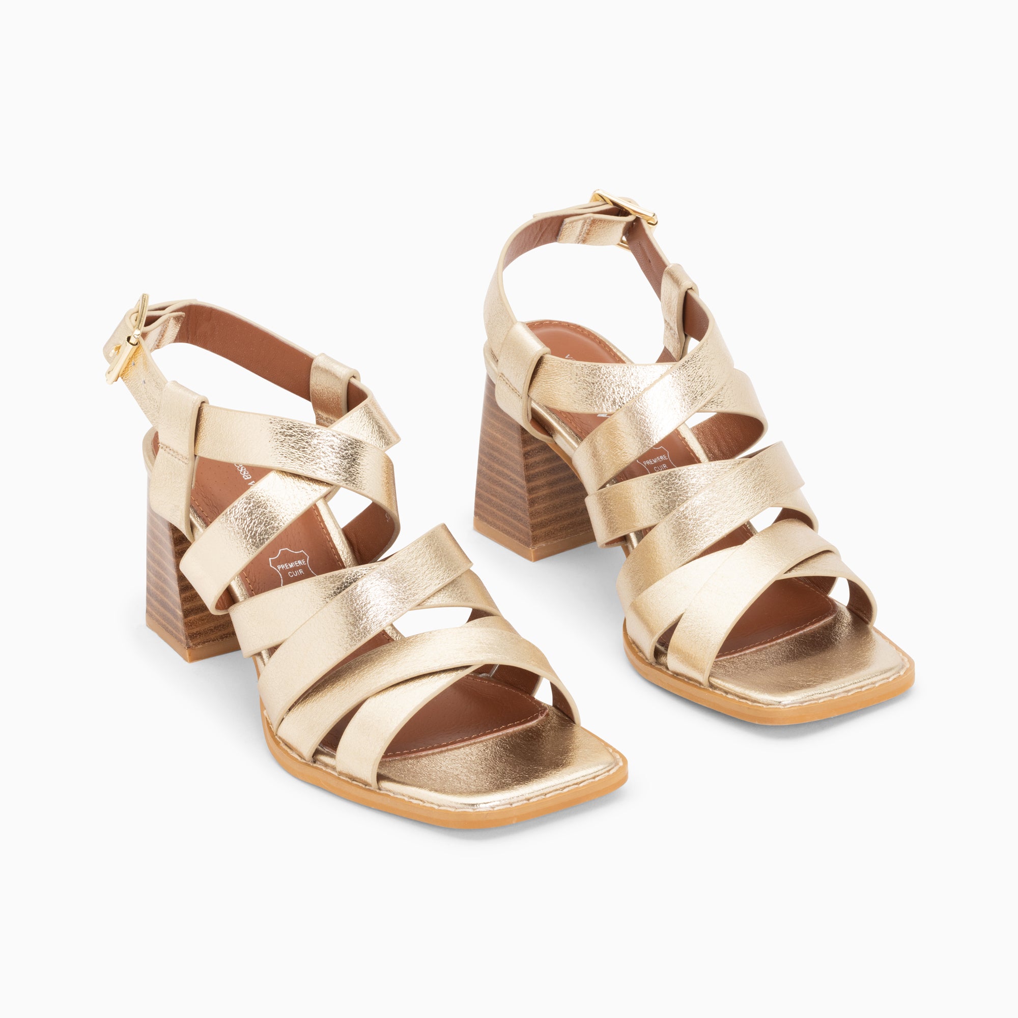 Sandales à talon, Compensées-Sandales Loriane or à multibrides croisées et talon haut