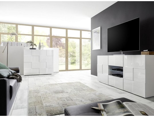 VENTE-UNIQUE - Bahut Buffet haut calisto - 2 portes - blanc laqué