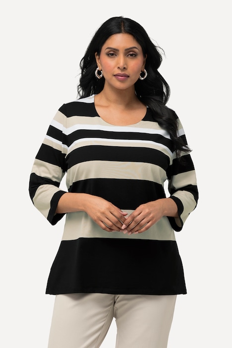 Shirt, Ringel, Rundhals, 3/4-Arm, Pima Cotton