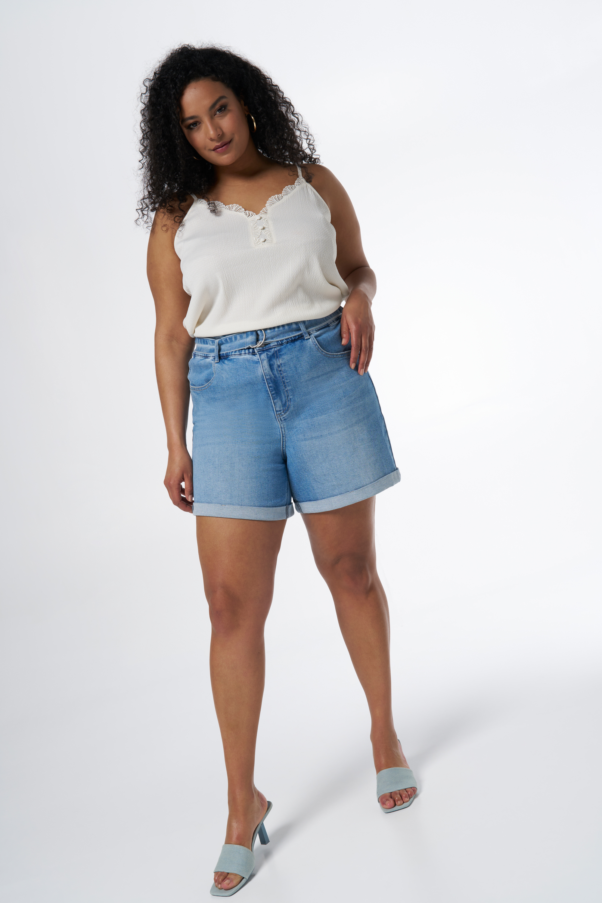 Denim short met ceintuur Stonewash Denim