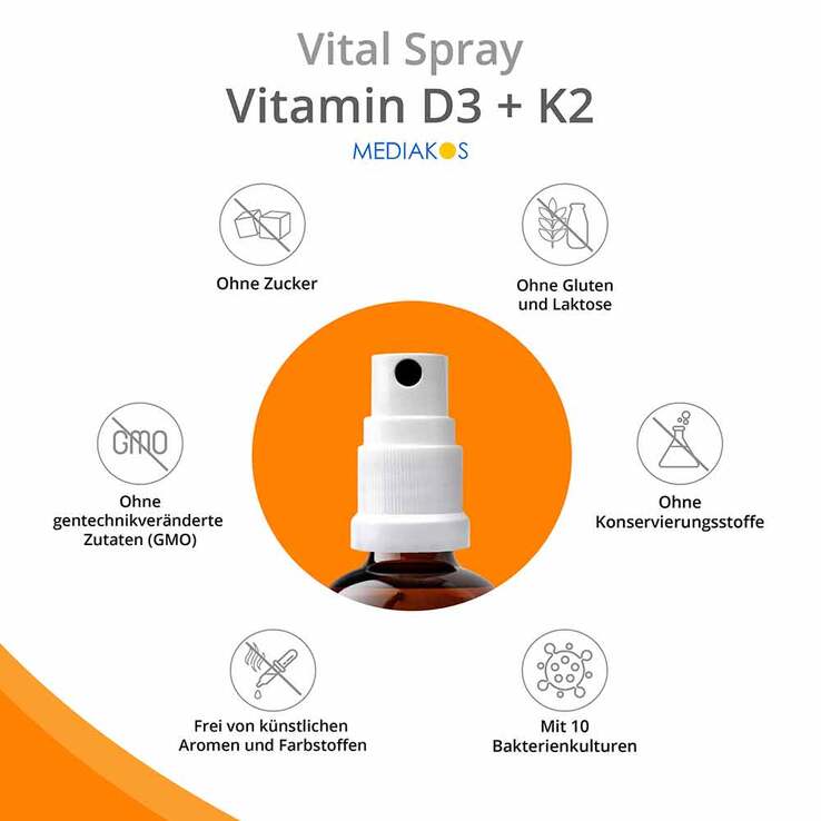 Vitamin D3 + K2 4000 I.E. 60 µg Mediakos Vital Spray, 20 ml