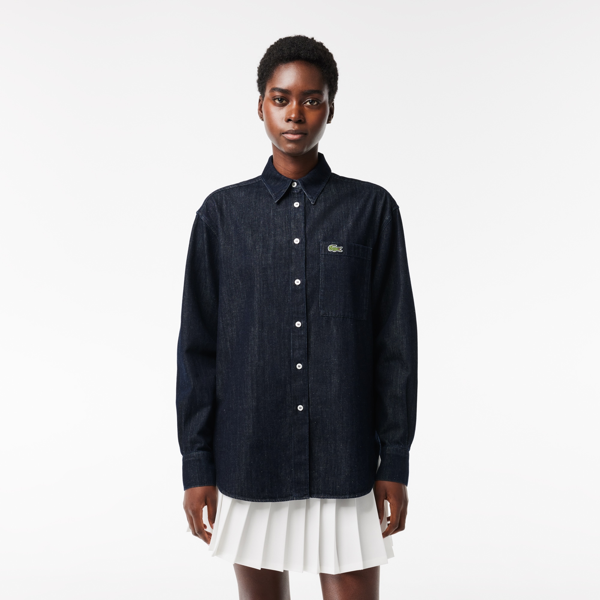 Chemise femme Lacoste oversize avec poche en denim de coton Chemises & Hauts - Bleu - Lacoste - Femme